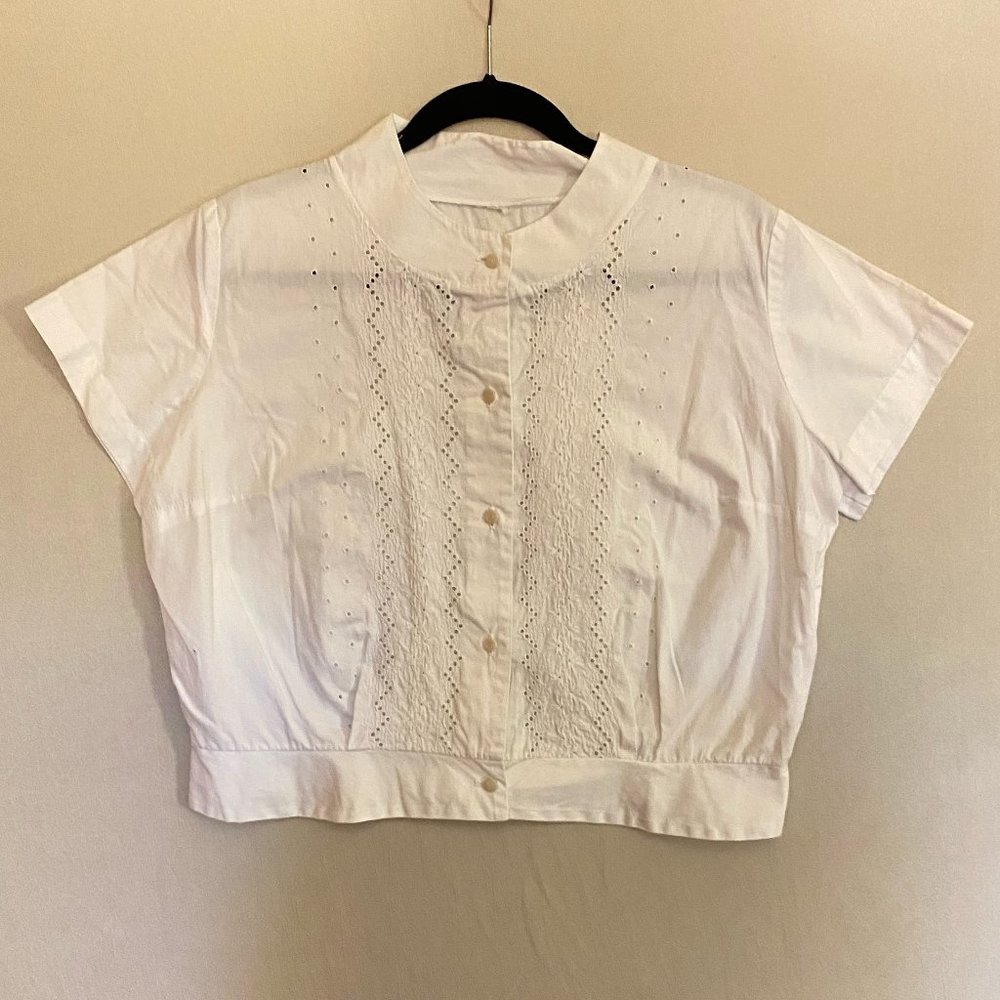 Vintage White Cutout Embroidered Blouse